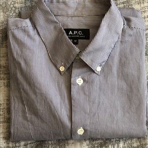 A.P.C. L/S Button Down Cotton Blue Stripe - M